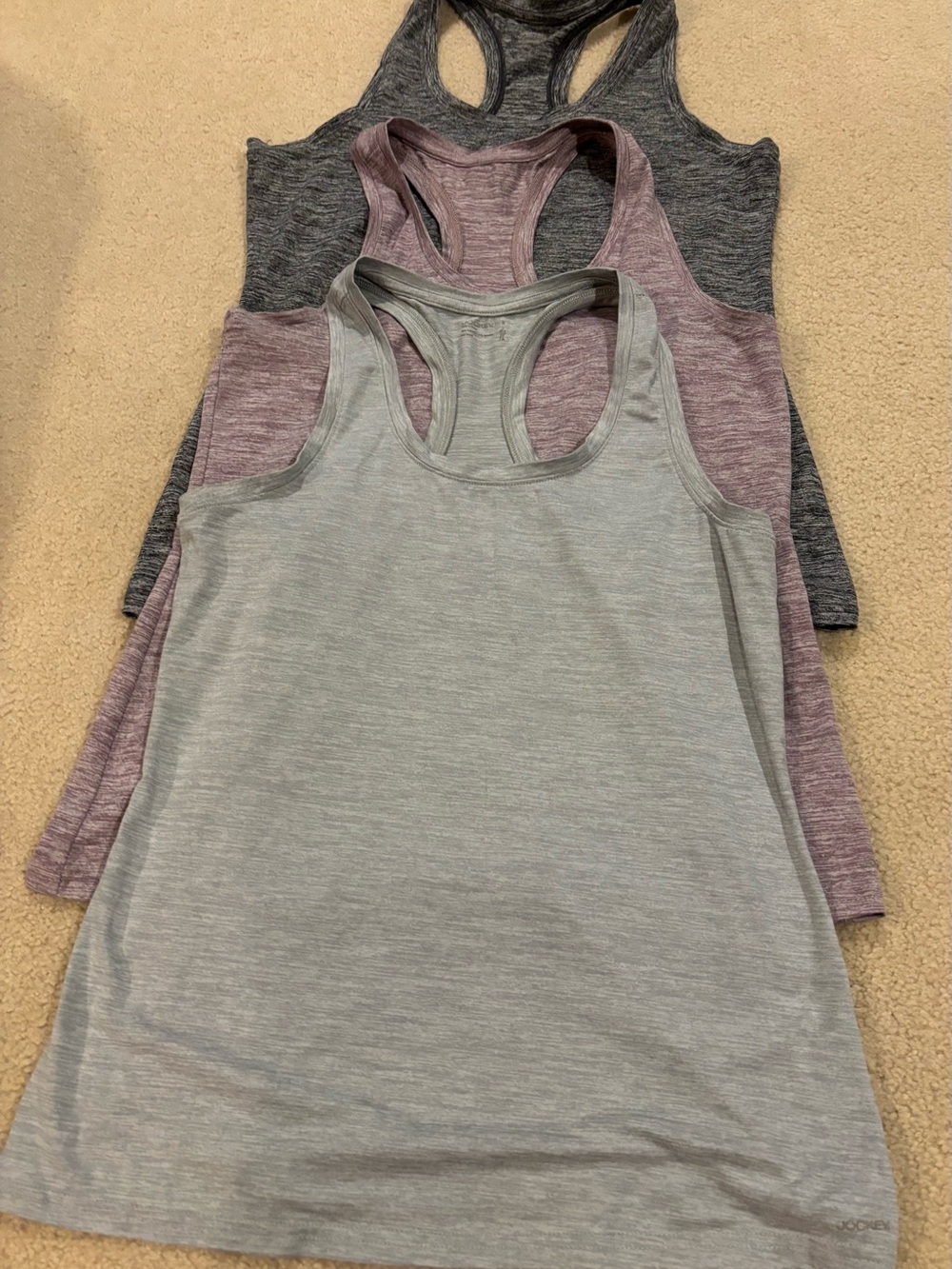 Jockey Women’s Racerback 3 Tank Tops-Light Gray, Mauve, Charcoal Sz S, Preowned